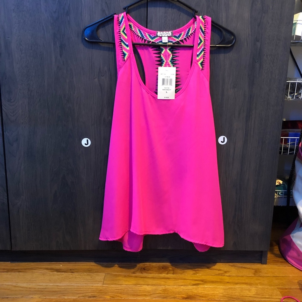 Pink Aztec design sheer solid tank top